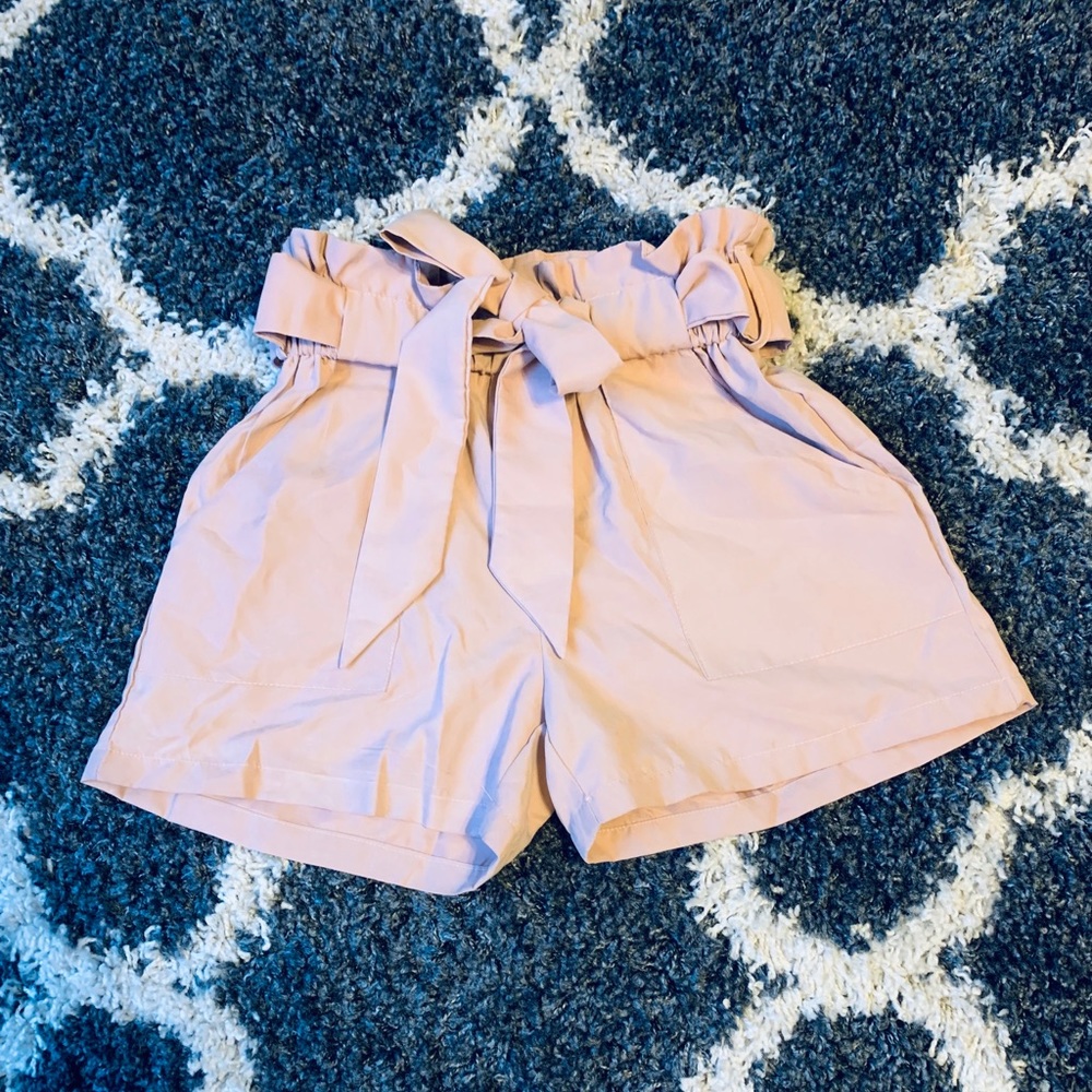 Blush Paper-bag Waist  Shorts